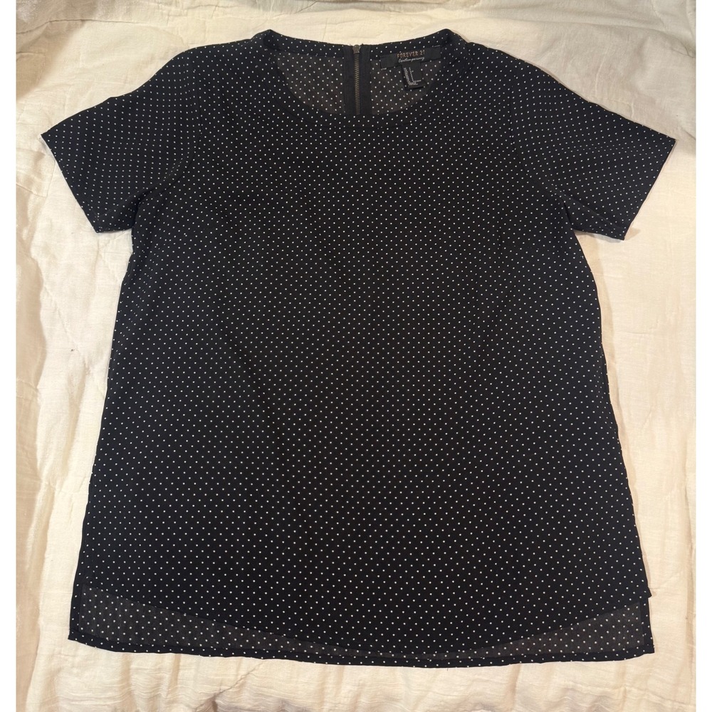 Forever 21 Contemporary Black Polka Dot Short Sleeve Blouse Size Small